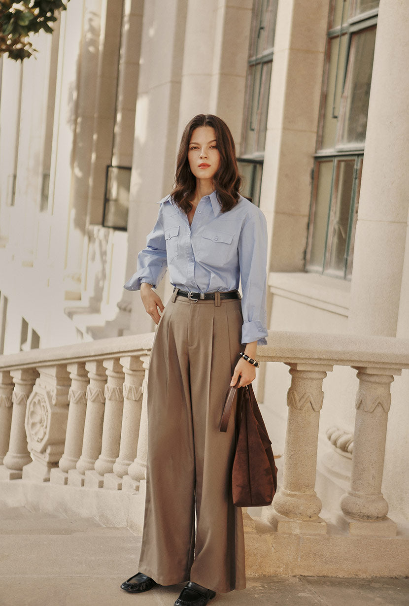 Petite Studio's Carlo Wool Blend Wide Pants in Camel