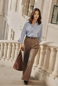 Petite Studio's Carlo Wool Blend Wide Pants in Camel