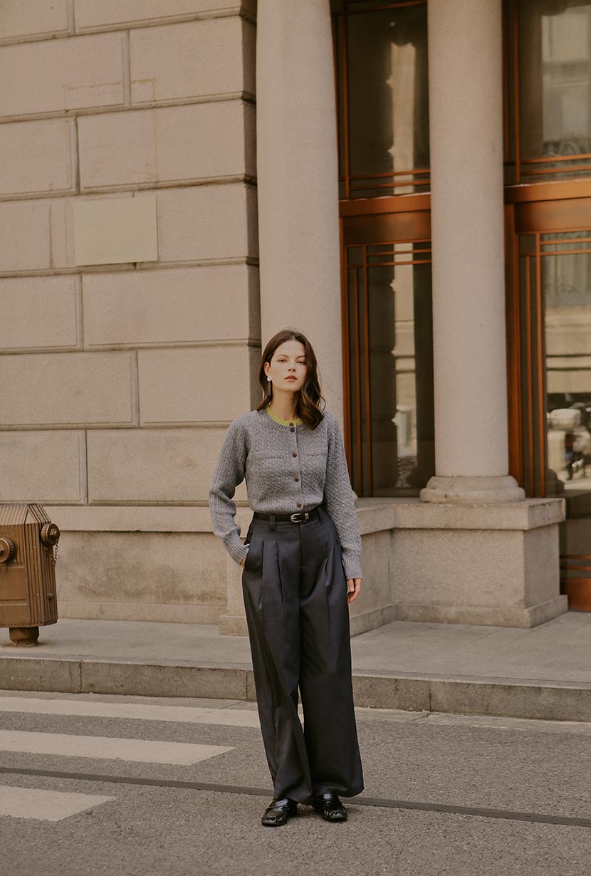 Petite Studio's Carlo Wool Blend Wide Pants in Grey