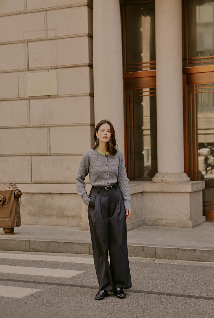 Petite Studio's Carlo Wool Blend Wide Pants in Grey