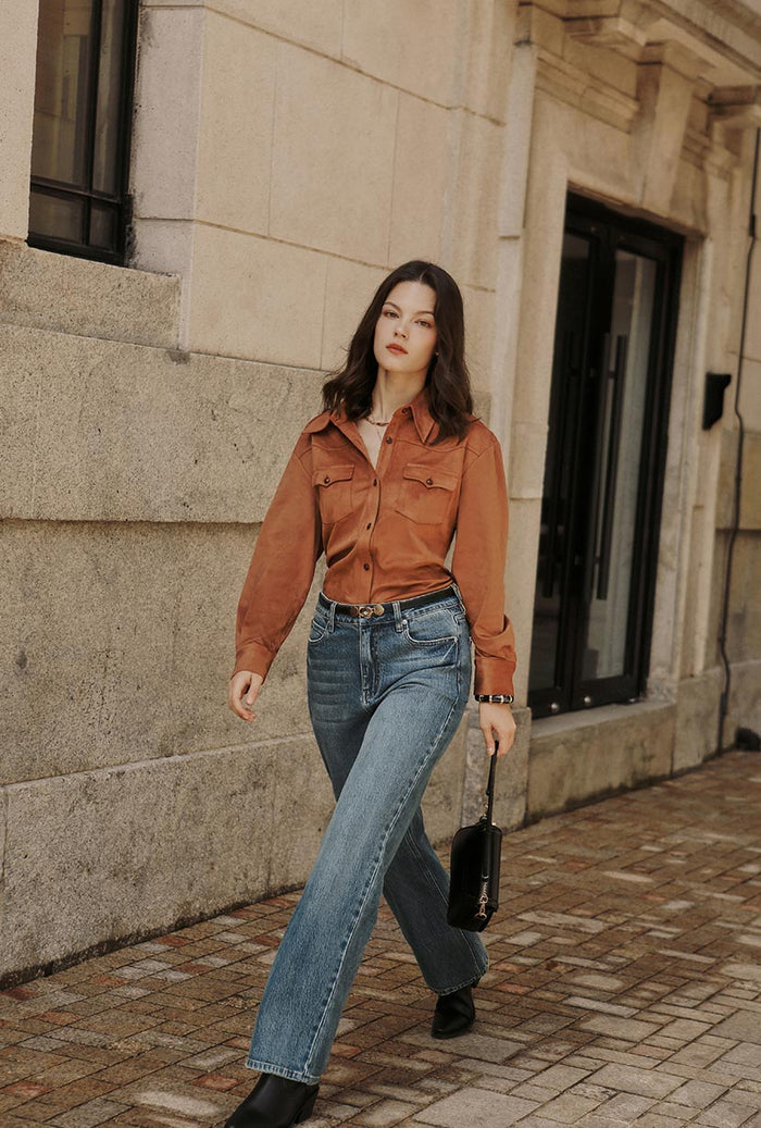 Petite Studio's Cayden Mid Rise Straight Leg Jeans in Blue