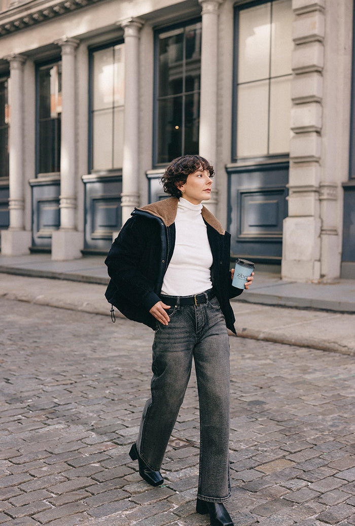 Petite Studio's Cayden Mid Rise Straight Leg Jeans in Charcoal