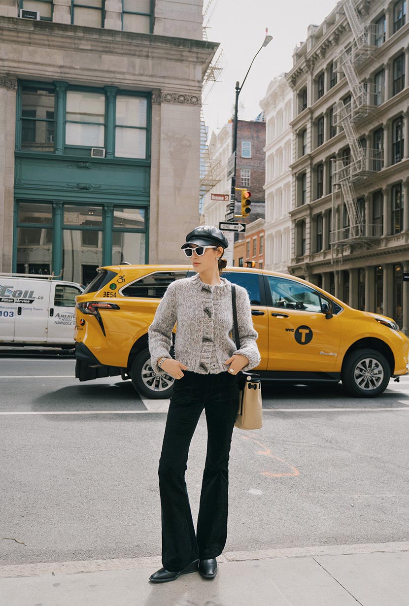 Petite Studio's Cody Corduroy Flared Pants in Black