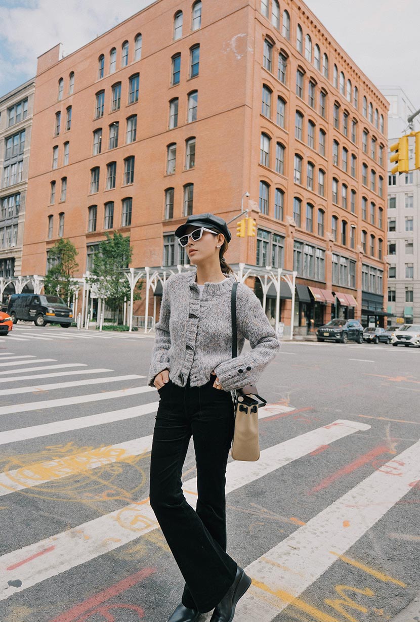 Petite Studio's Cody Corduroy Flared Pants in Black