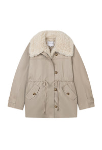 Petite Studio's Candice Faux Fur Parka Coat in Sand