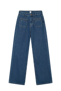 Petite Studio's Odilia Mid Rise Straight Leg Jeans in Mid Indigo