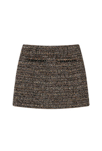 Petite Studio's Ashton Mini Wool Tweed Skirt in Charcoal