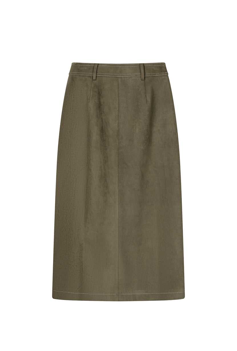 Petite Studio's Debbie Suede Pencil Skirt in Kahki Green