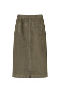 Petite Studio's Debbie Suede Pencil Skirt in Kahki Green
