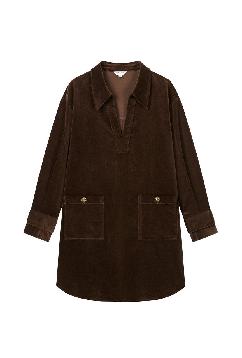 Petite Studio's Abby Corduroy Dress in Brown