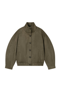 Petite Studio's Ashley Oversized Suede Jacket in Kahki Green
