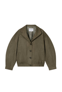 Petite Studio's Ashley Oversized Suede Jacket in Kahki Green