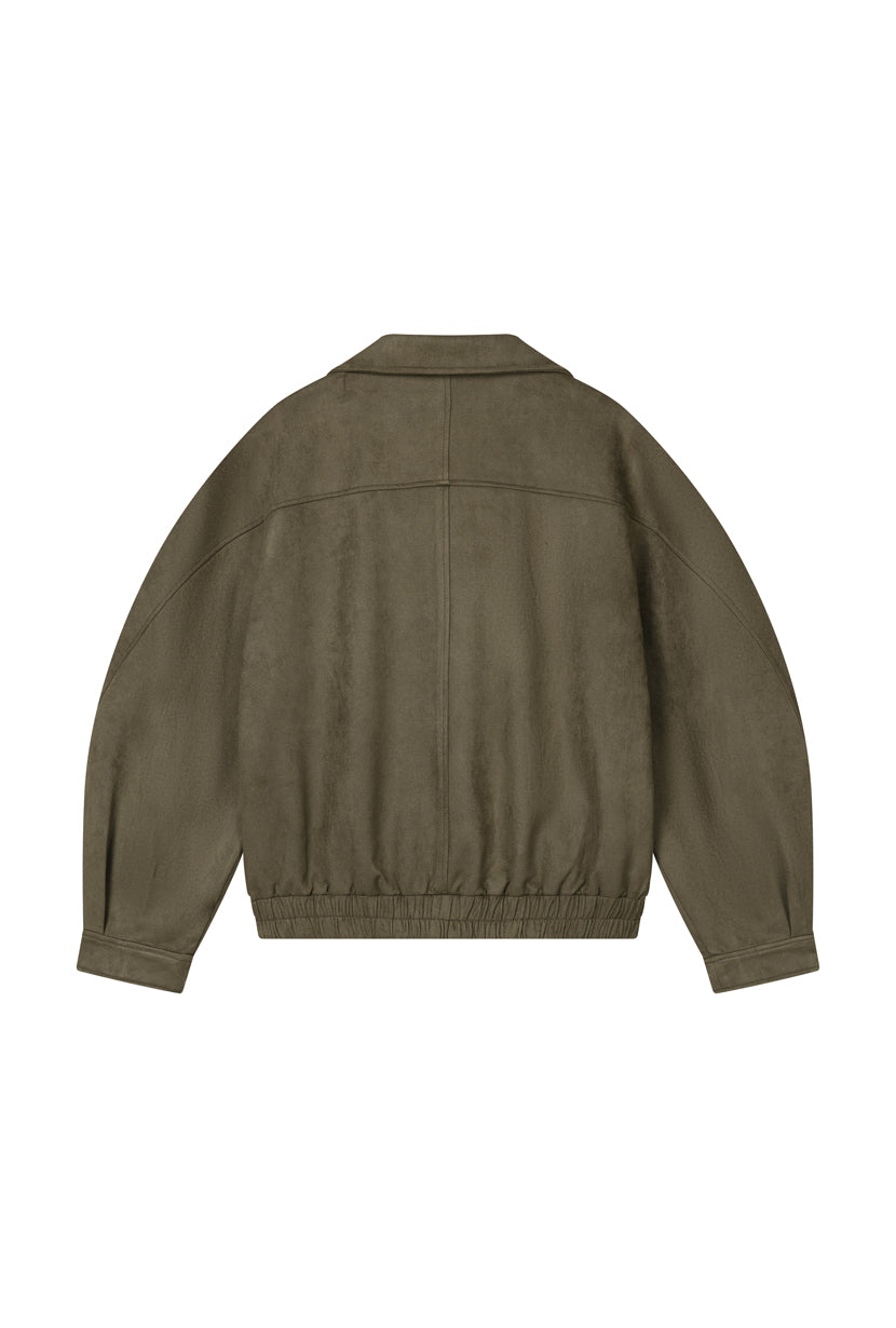 Petite Studio's Ashley Oversized Suede Jacket in Kahki Green