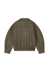 Petite Studio's Ashley Oversized Suede Jacket in Kahki Green