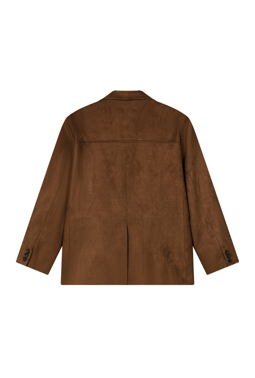 Petite Studio's Dominique Oversized Suede Blazer in Caramel