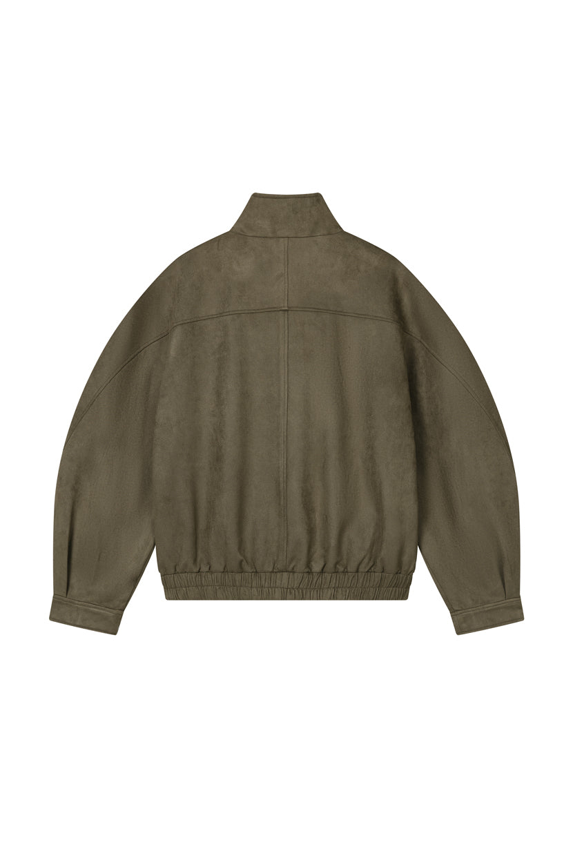 Petite Studio's Ashley Oversized Suede Jacket in Kahki Green