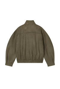 Petite Studio's Ashley Oversized Suede Jacket in Kahki Green