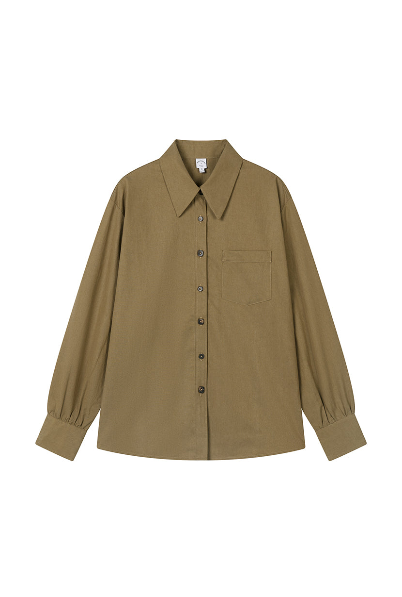 Petite Studio's Brenda Cotton Blend Shirt in Olive Brown