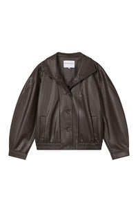 Petite Studio's Ashley Oversized Faux Leather Jacket in Dark Umber