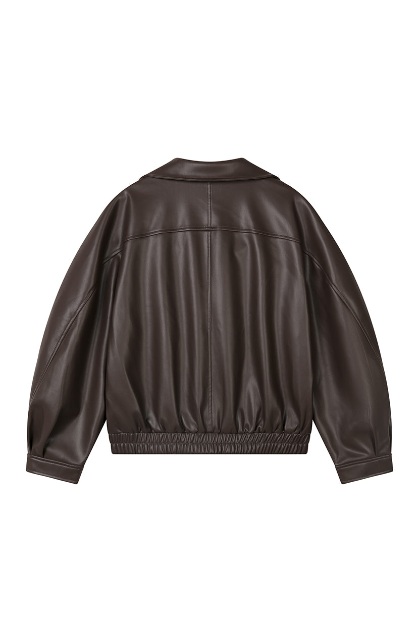 Petite Studio's Ashley Oversized Faux Leather Jacket in Dark Umber