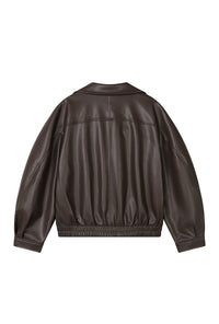 Petite Studio's Ashley Oversized Faux Leather Jacket in Dark Umber