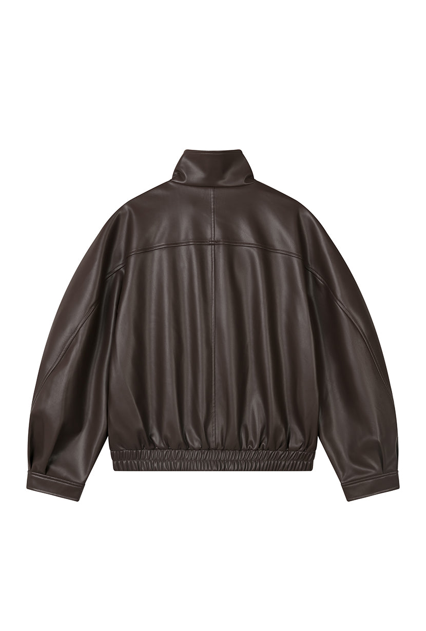 Petite Studio's Ashley Oversized Faux Leather Jacket in Dark Umber