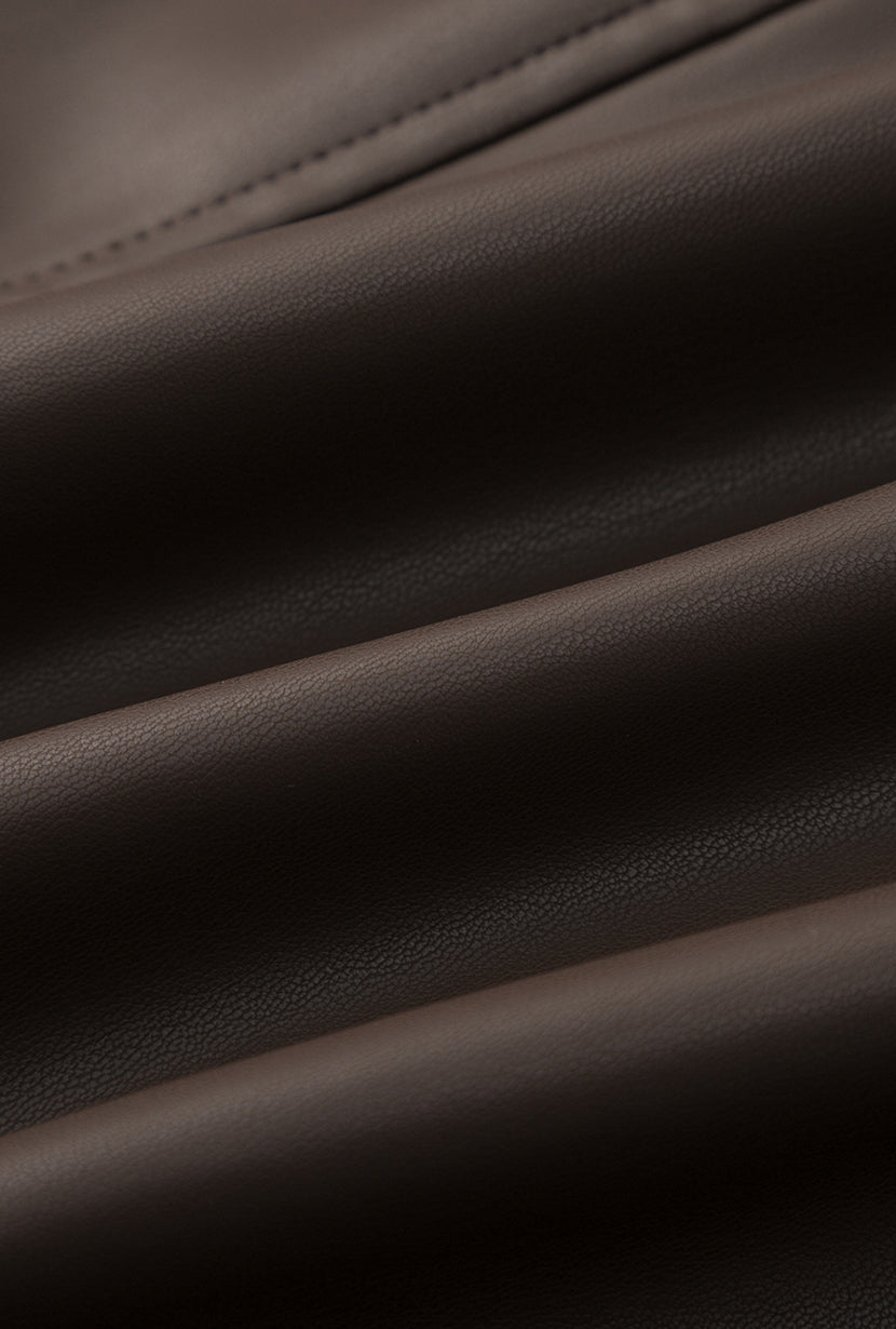 Petite Studio's Ashley Oversized Faux Leather Jacket in Dark Umber