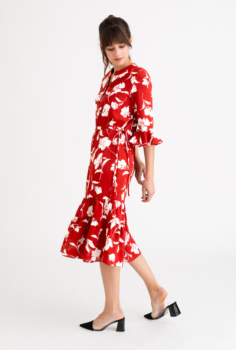 Celina Dress-Red Floral-red floral midi dress-Petite Studio NYC