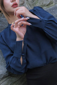 Petite Studio's Office-Appropriate Buvette Pearl Blouse in Navy