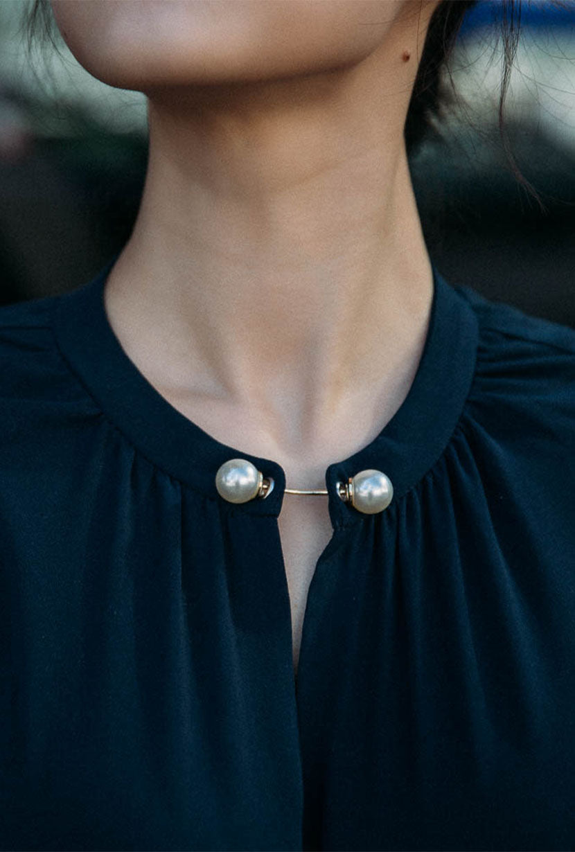 Petite Studio's Office-Appropriate Buvette Pearl Blouse in Ivory