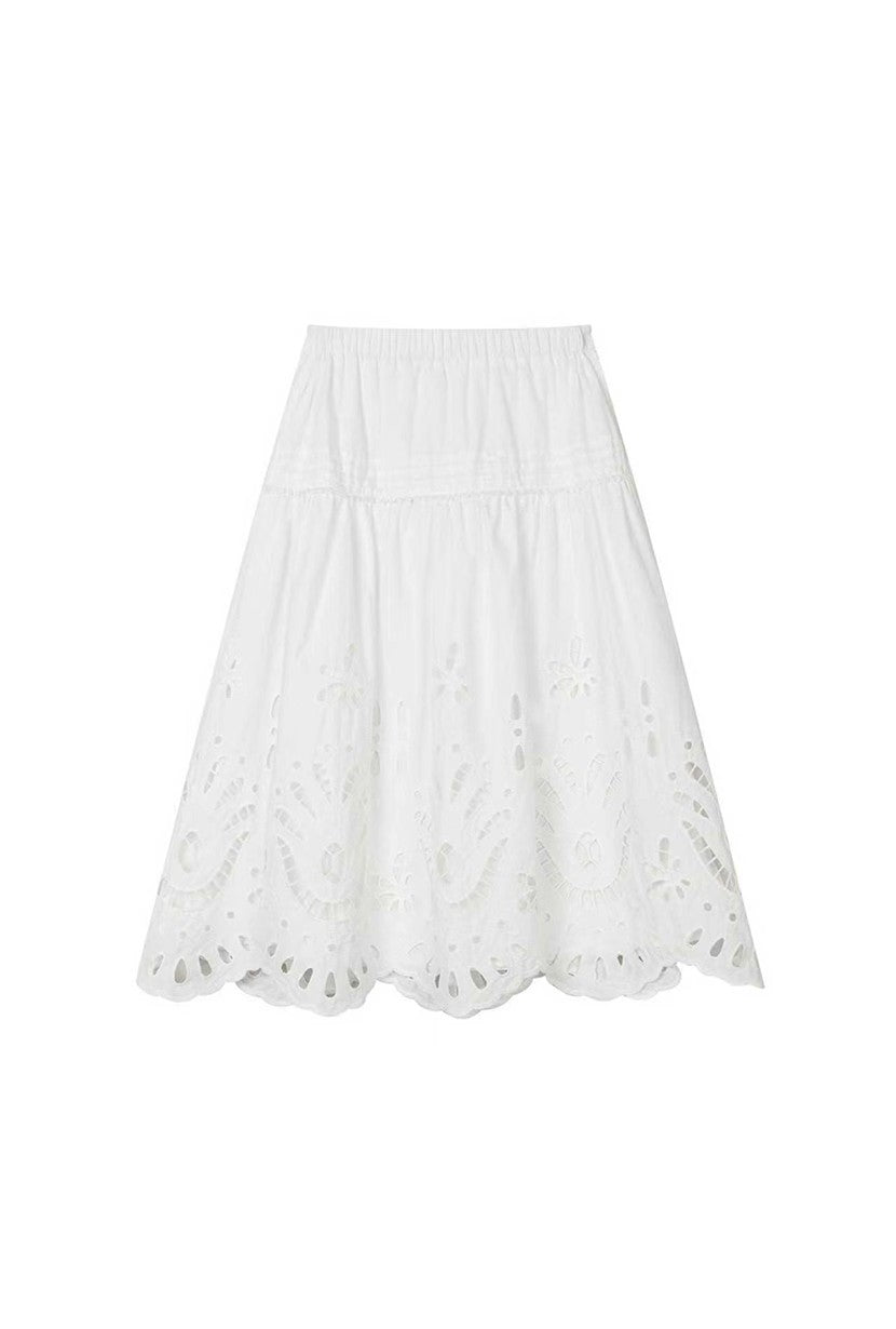 Petite Studio's Edna Cotton Embroidered Skirt in White 