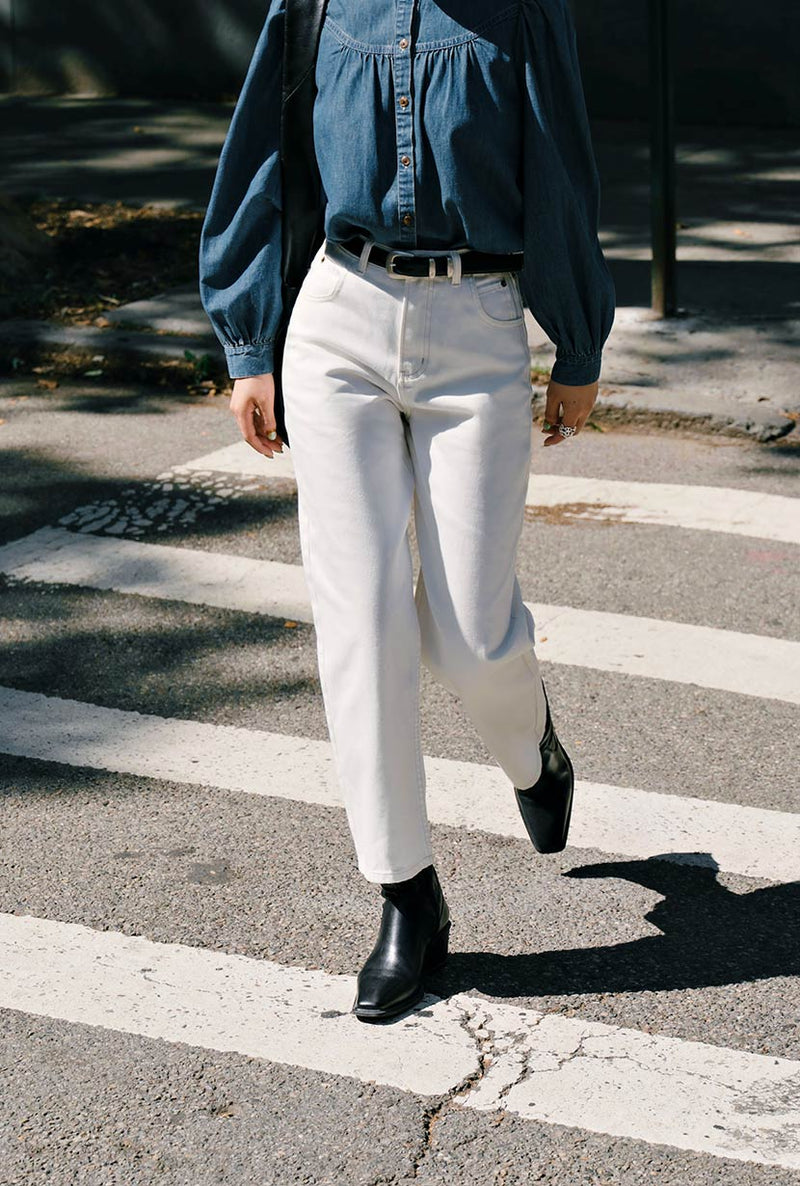 Petite Studio's Bentley Straight Cropped Jeans in White