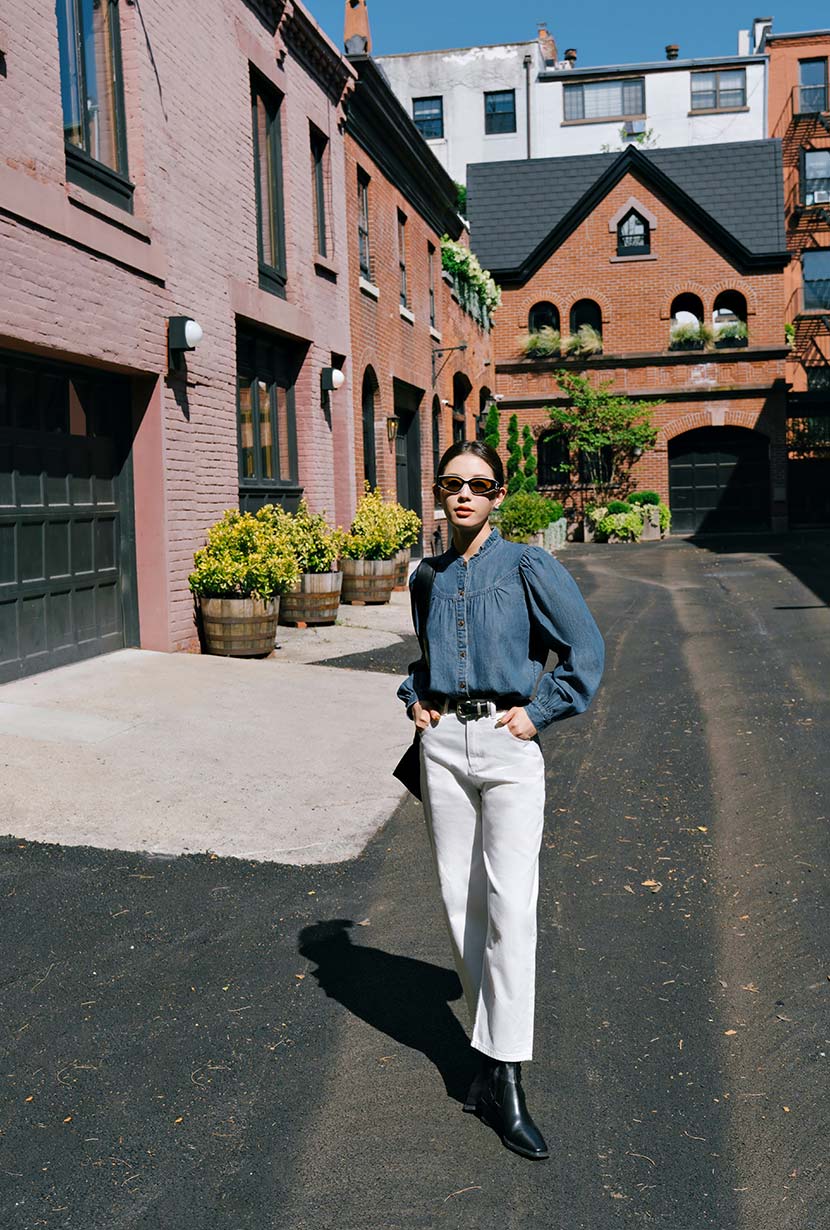 Petite Studio's Bethany Denim Blouse in Indigo