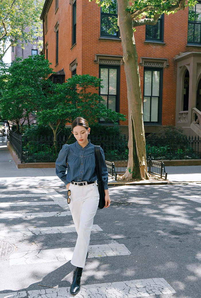 Petite Studio's Bethany Denim Blouse in Indigo