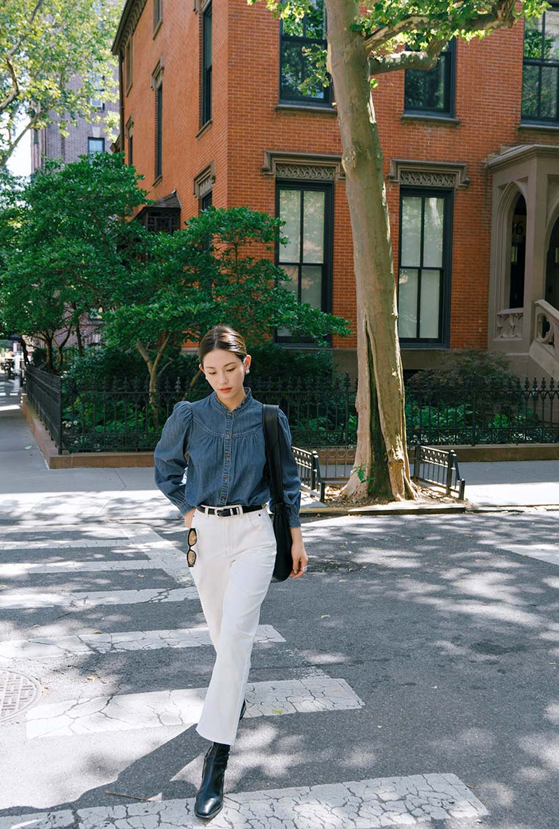 Petite Studio's Bethany Denim Blouse in Indigo