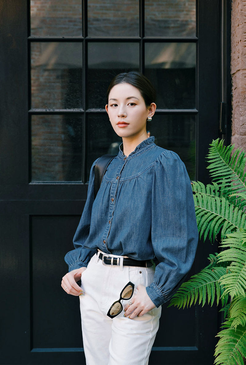 Petite Studio's Bethany Denim Blouse in Indigo