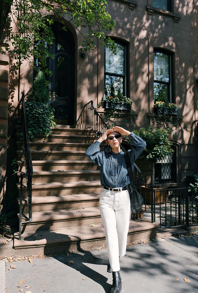 Petite Studio's Bethany Denim Blouse in Indigo