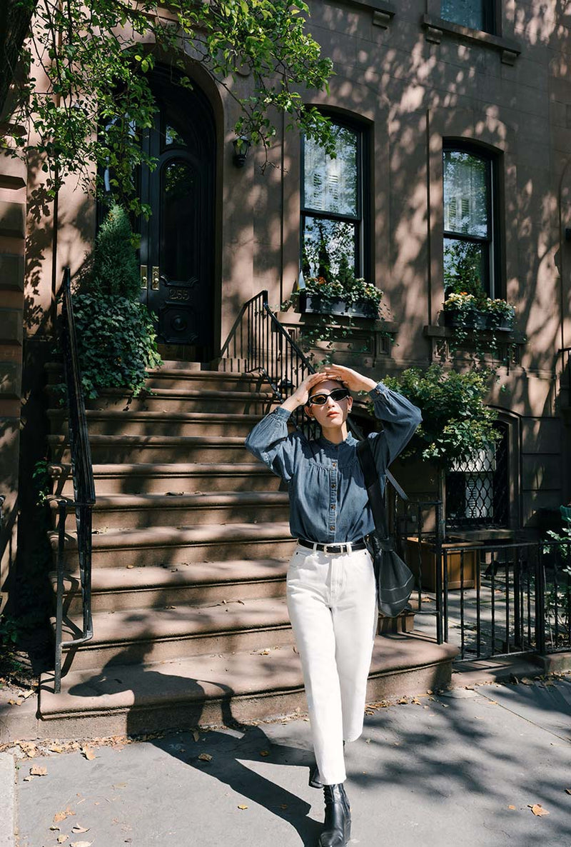 Petite Studio's Bethany Denim Blouse in Indigo