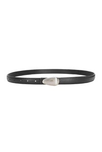 Petite Studio's Black and Silver Oval Buckle Thin Leather Belt