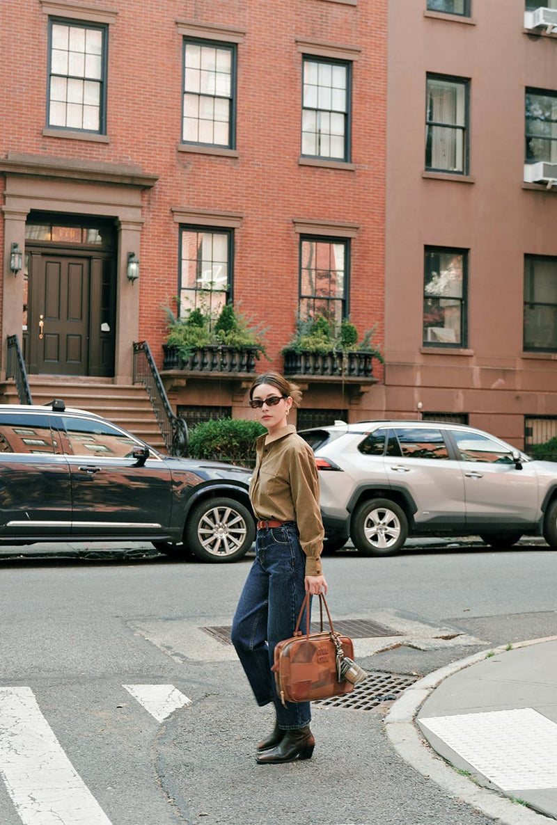 Petite Studio's Brenda Cotton Blend Shirt in Olive Brown
