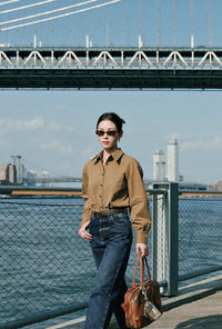 Petite Studio's Brenda Cotton Blend Shirt in Olive Brown