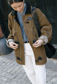 Petite Studio's Bryce Cotton Barn Jacket in Olive Brown