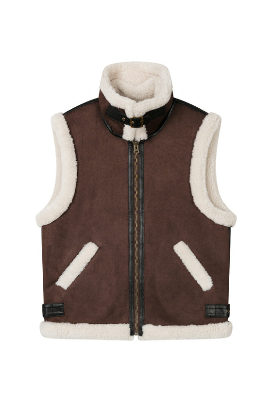 Petite Studio's Camilla Shearling Vest Jacket in Chocolate