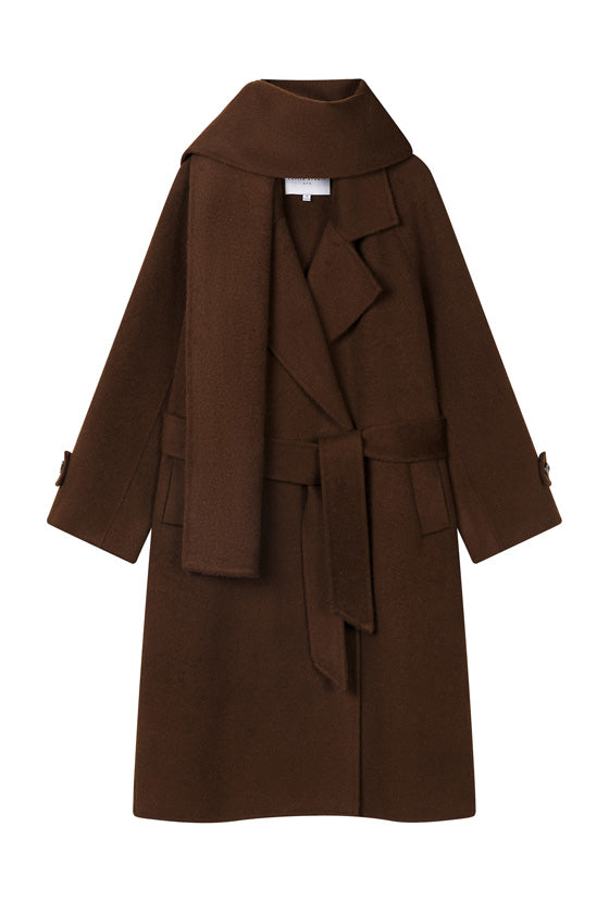 Petite Studio's Carina Wool Scarf Coat in Chocolate