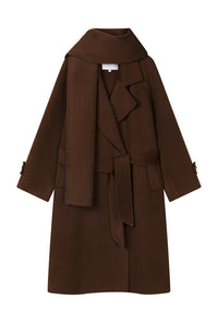 Petite Studio's Carina Wool Scarf Coat in Chocolate