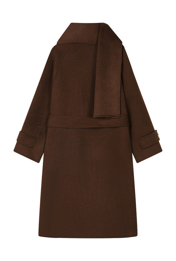 Petite Studio's Carina Wool Scarf Coat in Chocolate