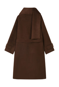 Petite Studio's Carina Wool Scarf Coat in Chocolate