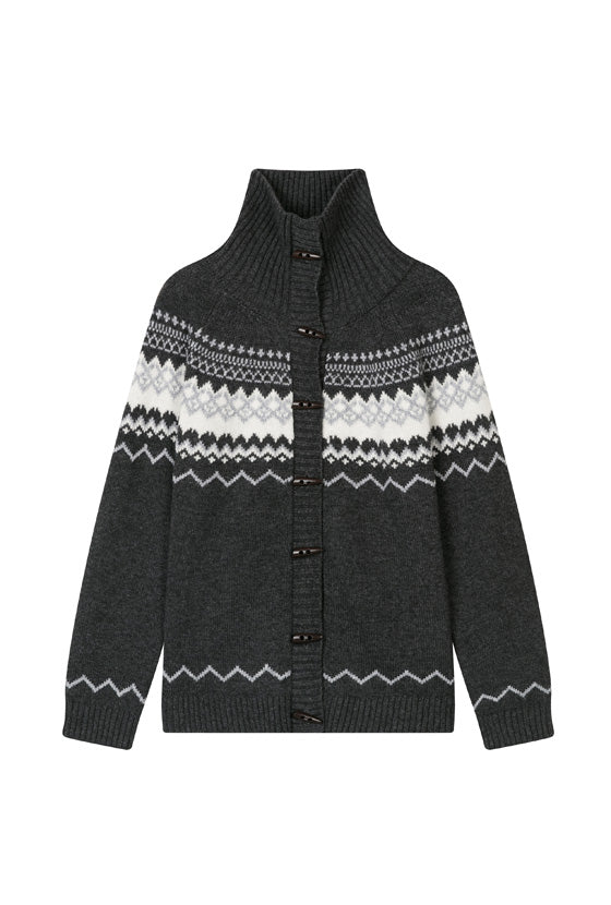 Petite Studio's Cohen Fair Isle Wool Cardigan in Charcoal 