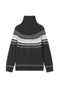 Petite Studio's Cohen Fair Isle Wool Cardigan in Charcoal 