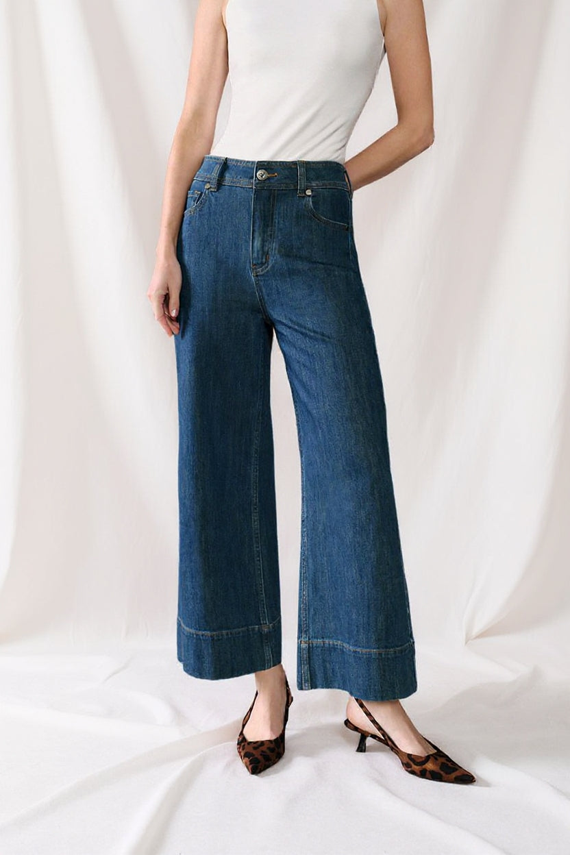 Petite Studio's Esme High-Rise Wide-Leg Cropped Jeans in Vintage Indigo